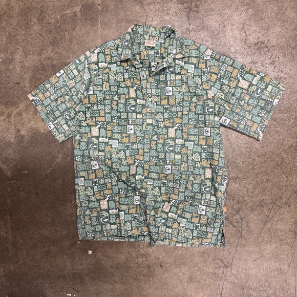 Other - Go Barefoot Mens Large Green Hawaiian Button Up Vintage Aloha Shirt